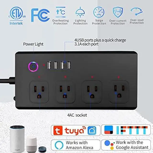 Alt view image 3 of 6 - Jinvoo Smart Power Strip USB WiFi Surge Protector Extension Cord, Voice Control Compatible with Alexa & Google Assistant, IFTTT,Remotely ComtrolTimer Schedule, Family Sharing,Overload Protection