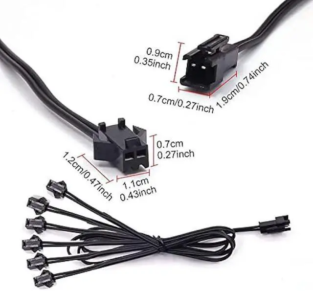 Alt view image 3 of 6 - Ourbest 1 Female to 6 Male Extension Core Splitter Y Cable Wire Cold Light Connector 2-Pin EL Wire for Neon Led Strip, EL Wire Extension Cable Line Wire, 2Pcs