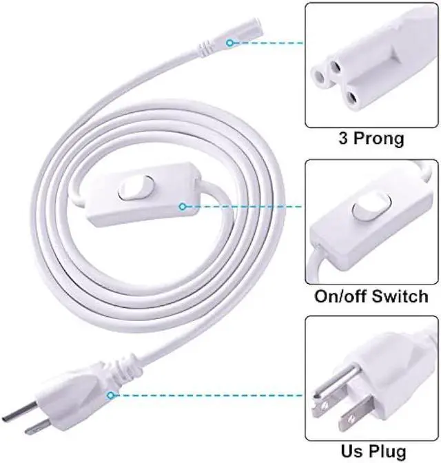 Alt view image 5 of 6 - TRLIFE 6FT LED Light Power Cord with On/Off Switch, T5 T8 Power Cord T5 Connector Cord Extension Cord with US Plug for LED T5 T8 Integrated Tube Light Fixtures (2 Pack)