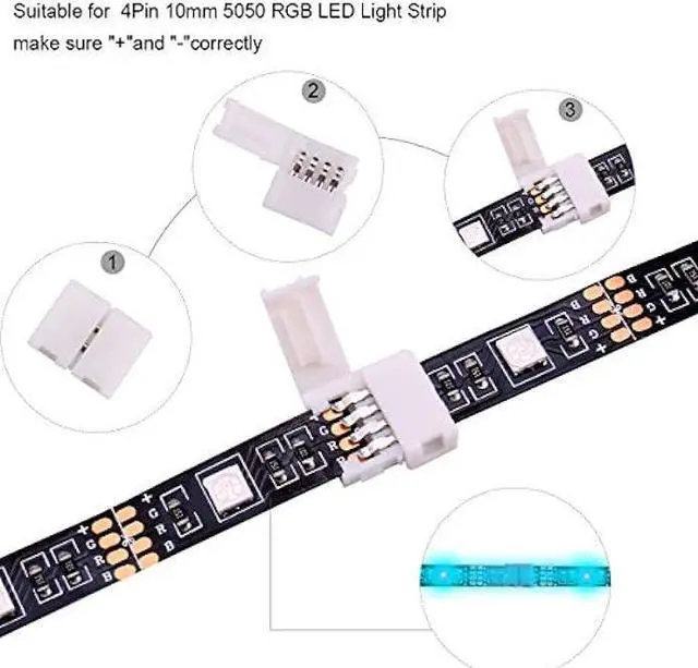 Alt view image 6 of 6 - 4Pin RGB LED Strip Connector Kit - Include 5050 2 Way RGB Splitter Cable, 6.6feet RGB Extension Cable, RGB Controller Jumper, LED RGB Jumper, L and T Shape Connectors, Male Connector, LED Strip Clip
