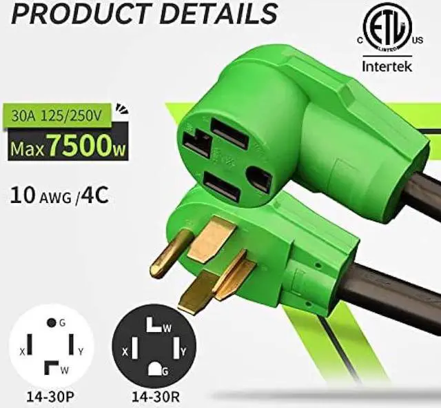 Alt view image 2 of 6 - RVMATE 4 Prong Dryer/EV Extension Cord 25 Feet, 30 Amp NEMA 14-30P to 14-30R 125V/250V Waterproof PVC Jacket, Perfect for Dryer Power Extension and Level 2 EV Charging, ETL Listed