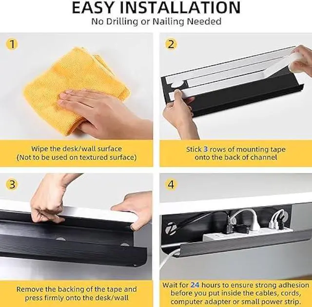 Alt view image 2 of 6 - Yecaye 2 Pack Cable Management Under Desk, 31.5 in Under Desk Cable Management Tray, Cable Hider, Cord Organizer for Desk, No Screw No Drill Cable Cord Management for Office and Home, Black