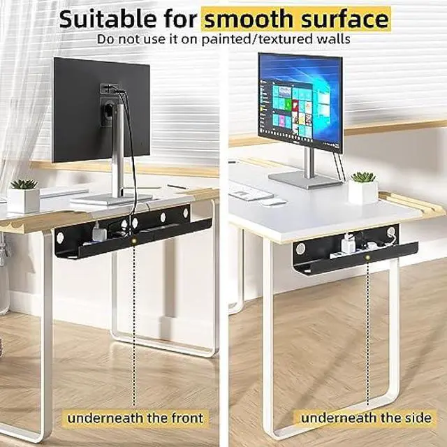 Alt view image 3 of 6 - Yecaye 2 Pack Cable Management Under Desk, 31.5 in Under Desk Cable Management Tray, Cable Hider, Cord Organizer for Desk, No Screw No Drill Cable Cord Management for Office and Home, Black