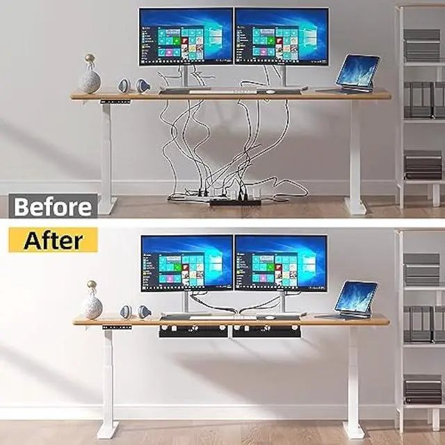 Alt view image 6 of 6 - Yecaye 2 Pack Cable Management Under Desk, 31.5 in Under Desk Cable Management Tray, Cable Hider, Cord Organizer for Desk, No Screw No Drill Cable Cord Management for Office and Home, Black