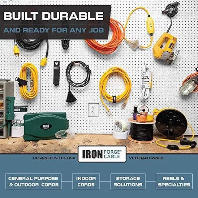 Alt view image 6 of 6 - 6 Ft Appliance Extension Cord Heavy Duty, Gray - 14 Gauge Flat 3 Prong SPT-3 Cable for Air Conditioner, Refrigerator and Kitchen Appliances Iron Forge Cable is a U.S. Veteran Owned Business