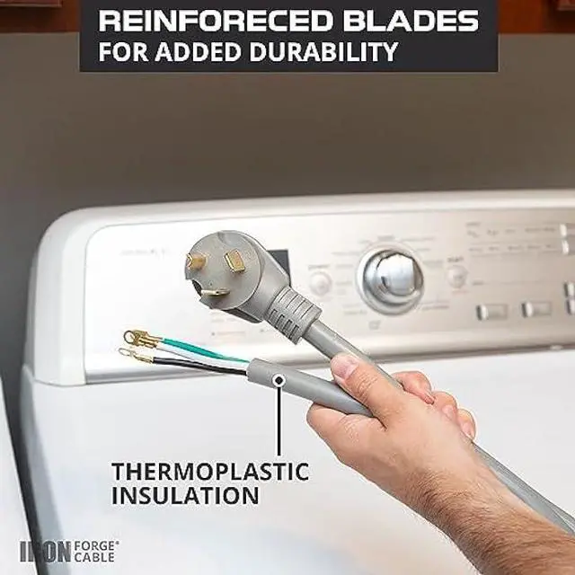 Alt view image 5 of 6 - 3 Prong Dryer Cord - 4 Ft Extension Power Cord, 10/3 SRDT, 30 Amp, NEMA 10-30 Plug, Gray