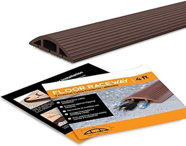 4-Foot Cord Cover - Floor Cable Management Kit for Indoor or Outdoor Use -  3-Channel Cable Raceway for Sidewalks or Walkways by Simple Cord (Brown) 
