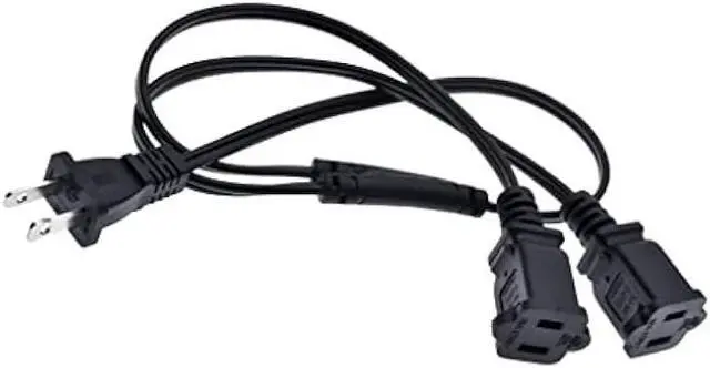Alt view image 3 of 6 - 1-15P to Dual 1-15R Splitter Cord,2-Prong Extension Cord US AC 2-Prong Male and Female Power Cable SPT2 18AWG 10A/125V, 2-Outlet Saver Power Extension Cord Cable (1-15P to 2X1-15R, 2ft/0.6m)
