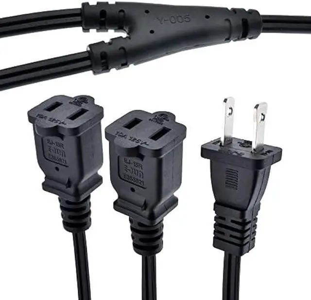 Alt view image 4 of 6 - 1-15P to Dual 1-15R Splitter Cord,2-Prong Extension Cord US AC 2-Prong Male and Female Power Cable SPT2 18AWG 10A/125V, 2-Outlet Saver Power Extension Cord Cable (1-15P to 2X1-15R, 2ft/0.6m)