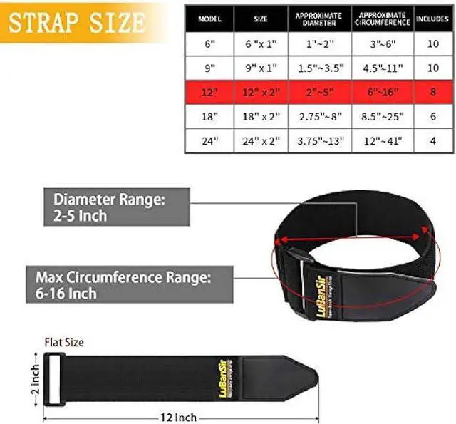 Alt view image 5 of 6 - LuBanSir Cinch Straps, 2 x 12 (8 Pack) Elastic Hook and Loop Storage Strap for Extension Cord, Cable, Cord Wrap, Rope and Hose