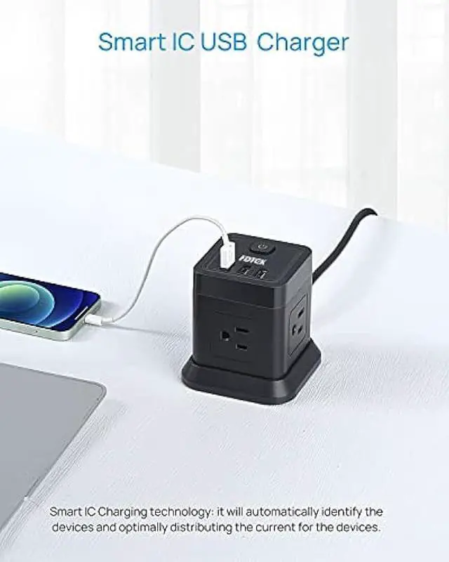 Alt view image 4 of 6 - Power Strip with USB, FDTEK Flat Plug Extension Cord with 4 Outlets and 3 USB Ports 10 FT Desk Power Strip Cube Overload Protection Compact Portable for Travel Home Office Cruise Ship - Black