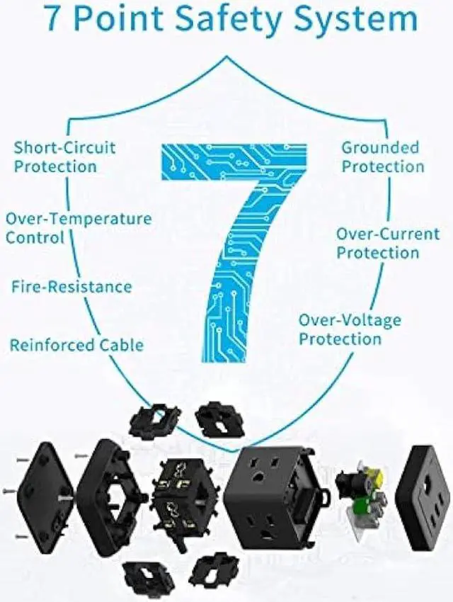 Alt view image 6 of 6 - Power Strip with USB, FDTEK Flat Plug Extension Cord with 4 Outlets and 3 USB Ports 10 FT Desk Power Strip Cube Overload Protection Compact Portable for Travel Home Office Cruise Ship - Black