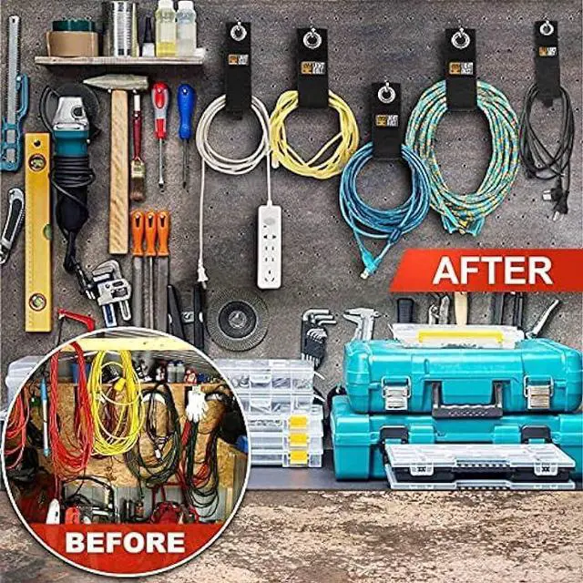 Alt view image 2 of 7 - 22PCS Extension Cord Storage Straps, Garage Hooks Organization Cable Holder, Utility Wall Mount Wrap Ties for Hose Garage Power RV Boat Rope Gadget Management, Hook & Loop Hanger Accessories