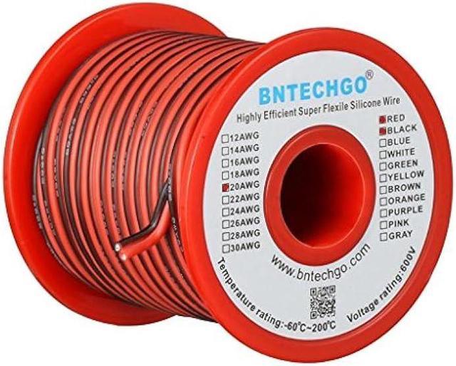 BNTECHGO 20 Gauge Flexible 2 Conductor Parallel Silicone Wire Spool Red  Black High Resistant 200 deg C 600V for Single Color LED Strip Extension  Cable Cord,Model,50ft Stranded Tinned Copper Wire 