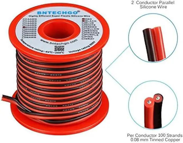 Alt view image 2 of 5 - BNTECHGO 20 Gauge Flexible 2 Conductor Parallel Silicone Wire Spool Red Black High Resistant 200 deg C 600V for Single Color LED Strip Extension Cable Cord,Model,50ft Stranded Tinned Copper Wire