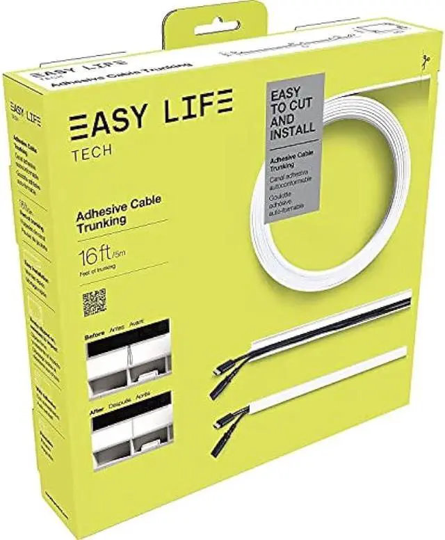 Main image of Cable Trunking Raceway 192 Self-Adhesive Paintable Cord Management, Cord Cover in a Roll Includes Junction Pieces and Easy to Store for Home and Office, 5/8 x 1.25 x 192 by Easylife Tech