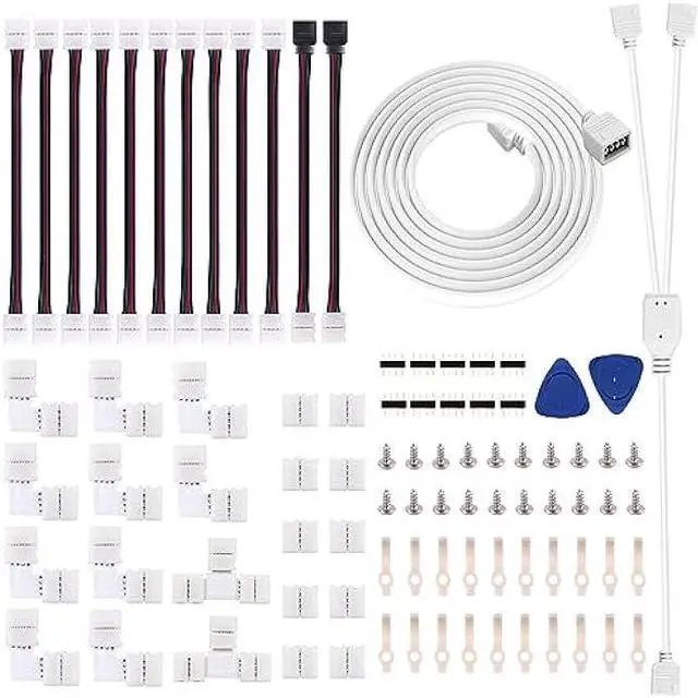 Main image of iCreating 5050 4Pin LED Strip Connector Kit 10mm RGB 4 Pin LED Connector Accessories Kit Include L LED Connectors for Strip Lights, 4-pin LED Light Strip Connectors with Wire, LED Extension Cable