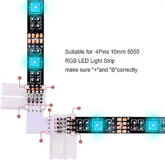 Alt view image 5 of 5 - iCreating 5050 4Pin LED Strip Connector Kit 10mm RGB 4 Pin LED Connector Accessories Kit Include L LED Connectors for Strip Lights, 4-pin LED Light Strip Connectors with Wire, LED Extension Cable