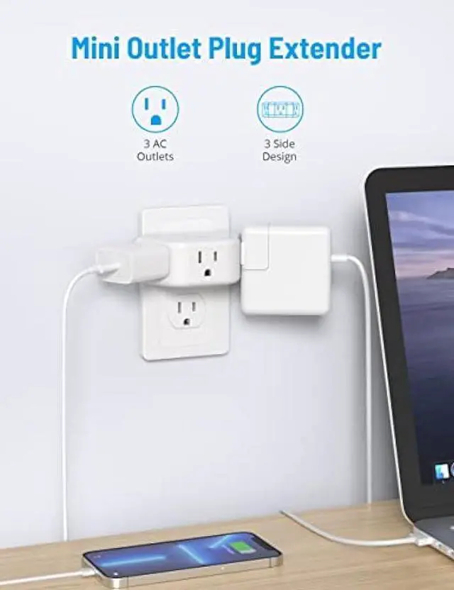 Alt view image 2 of 6 - Multi Plug Outlet Extender 2 Pack - TROND Electrical Wall Outlet Splitter, 3 Way Outlet Wall Adapter, Cruise Essentials, Small Multiple Plug Expander for Cruise Ship Home Office Dorm Room White