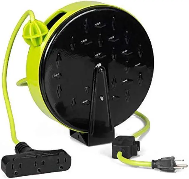 Main image of Iron Forge 30Ft Green Retractable Extension Cord Reel with Breaker Switch & 3 Grounded Electrical Power Outlets - 16/3 SJTW Durable Cable - Perfect for Ceiling or Wall Mount