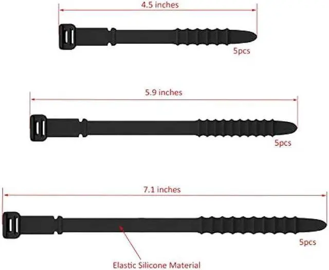 Alt view image 5 of 6 - Silicone Zip Ties, Reusable Zip Ties, Rubber Cable Ties Straps for Wire Management, Elastic Silicone Ties Cable Organizer for Home Office, Cord Ties Three Sizes 4.5 5.9 and 7.1(5+5+5Pcs Multicolor)