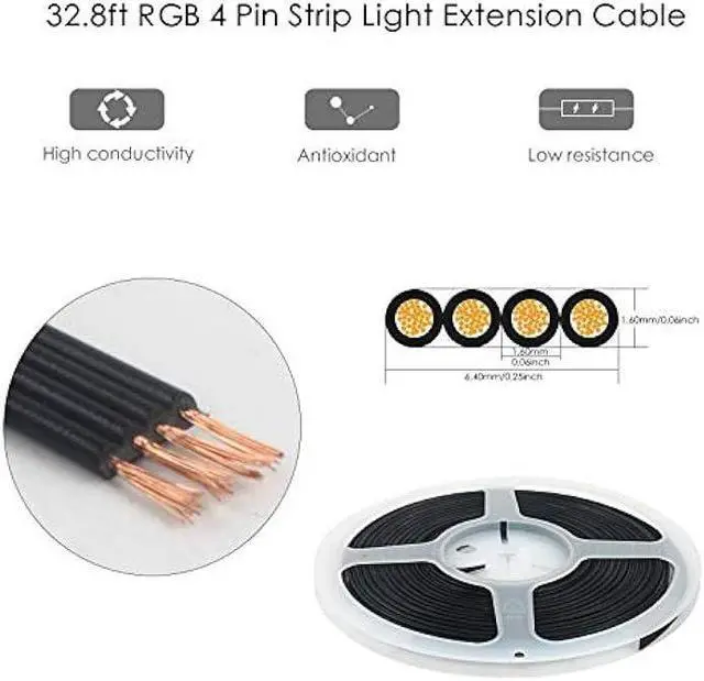Alt view image 4 of 7 - RGBZONE 10M/33FT 22AWG 4pin LED Light Strip Cable Cord, LED Electric Wire 22 Gauge, PVC Plastic Flexible Conductor Extension Cable Line Cord for RGB LED Strip 5050 3528(Black)