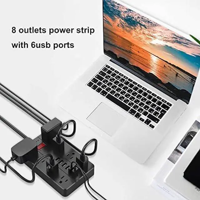 Alt view image 4 of 7 - Power Strip with USB,AOFO Extension Cord 8 Widely Spaced Outlets and 6 USB Charging Ports Surge Protector for iPhone iPad PC Home Office Travel, 5 Feet Long Cord, Black