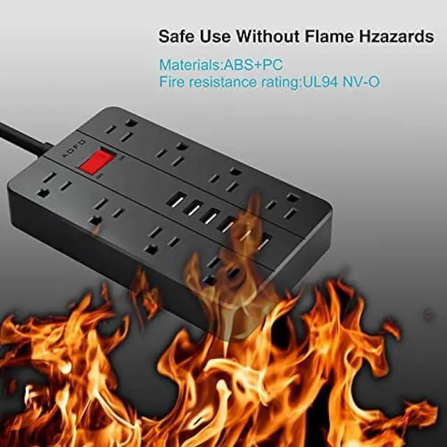 Alt view image 6 of 7 - Power Strip with USB,AOFO Extension Cord 8 Widely Spaced Outlets and 6 USB Charging Ports Surge Protector for iPhone iPad PC Home Office Travel, 5 Feet Long Cord, Black