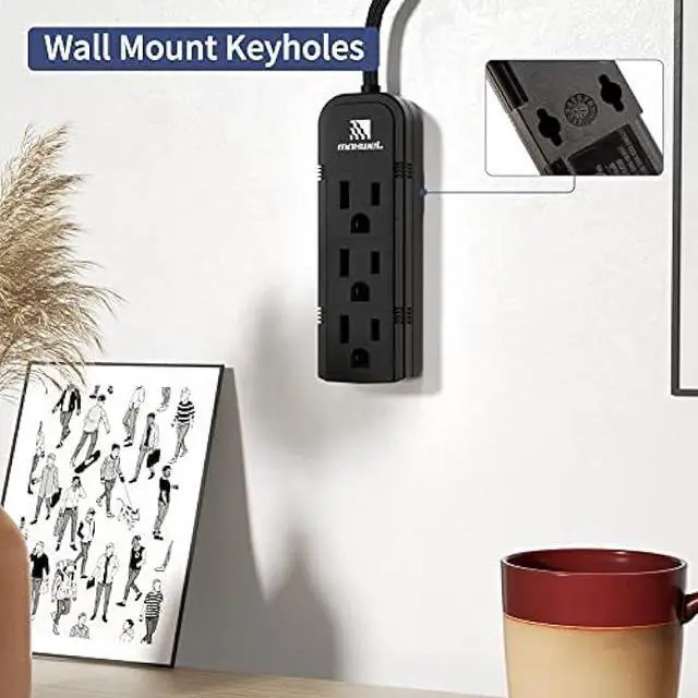 Alt view image 4 of 5 - 2Pack Small Power Strip Black Outlet - 1FT Heavy Duty Power Extension Cord, Mini Size Portable 3 Outlet Power Strip for Office,Computer,Home Accessories,Travel,ETL Listed (13a/125v/60hz/1625w)