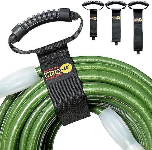 Main image of Easy-Carry Wrap-It Storage Straps - Assorted 3-Pack Black  Hook and Loop Straps with a Carrying Handle for Garden Hose, Extension Cord, Cable, Garage, Boat, RV Accessories Organization