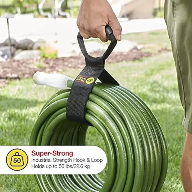 Alt view image 2 of 6 - Easy-Carry Wrap-It Storage Straps - Assorted 3-Pack Black  Hook and Loop Straps with a Carrying Handle for Garden Hose, Extension Cord, Cable, Garage, Boat, RV Accessories Organization