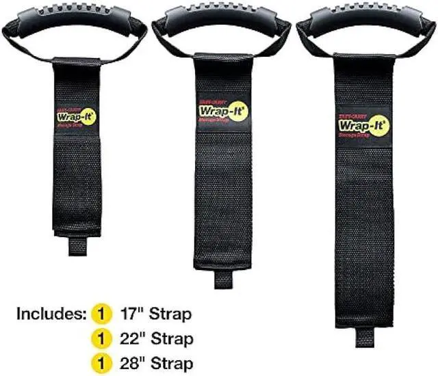 Alt view image 3 of 6 - Easy-Carry Wrap-It Storage Straps - Assorted 3-Pack Black  Hook and Loop Straps with a Carrying Handle for Garden Hose, Extension Cord, Cable, Garage, Boat, RV Accessories Organization