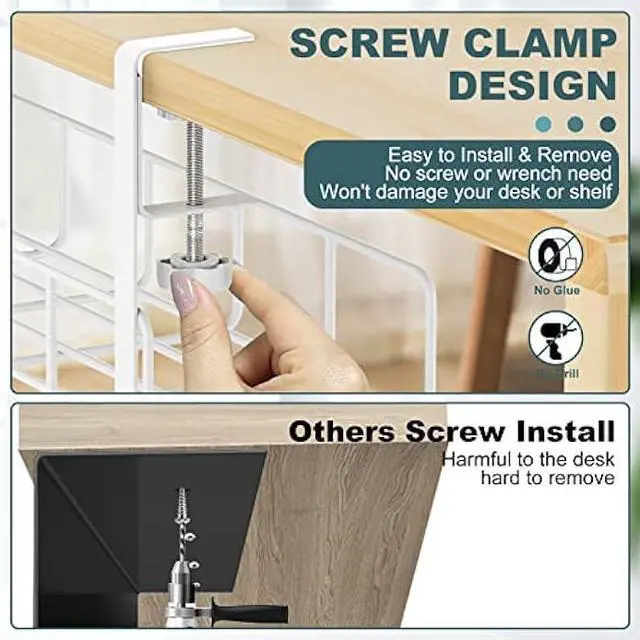 Alt view image 2 of 6 - Under Desk Cable Management Tray, 15.7'' White No Drill Steel Desk Cable Organizers, Wire Management Tray Cable Management Rack, Desk Cable Tray with Wire Organizer White1pack