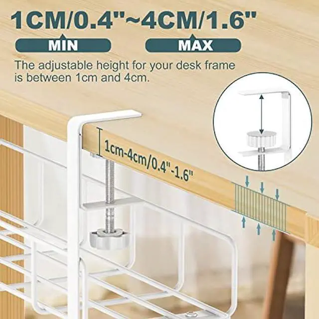 Alt view image 4 of 6 - Under Desk Cable Management Tray, 15.7'' White No Drill Steel Desk Cable Organizers, Wire Management Tray Cable Management Rack, Desk Cable Tray with Wire Organizer White1pack