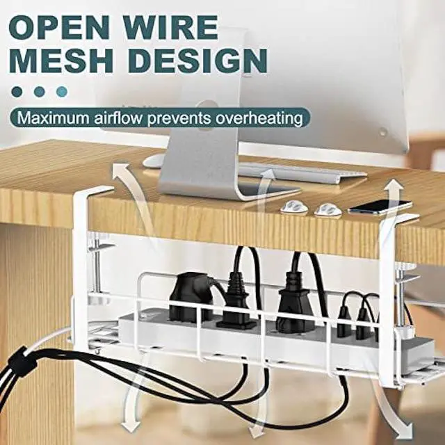 Alt view image 6 of 6 - Under Desk Cable Management Tray, 15.7'' White No Drill Steel Desk Cable Organizers, Wire Management Tray Cable Management Rack, Desk Cable Tray with Wire Organizer White1pack