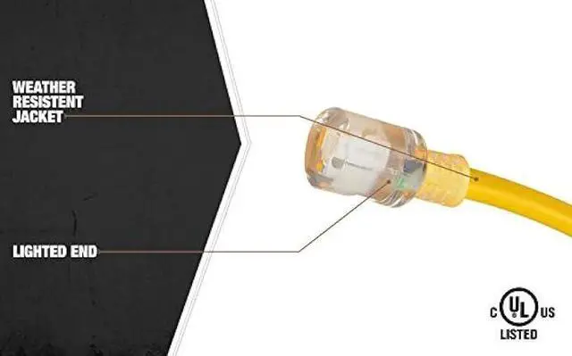 Alt view image 4 of 6 - Woods Southwire 02688 10/3 50-Foot Vinyl Outdoor Extension Cord with Lighted End ; Yellow ; 50 ft - 26888802