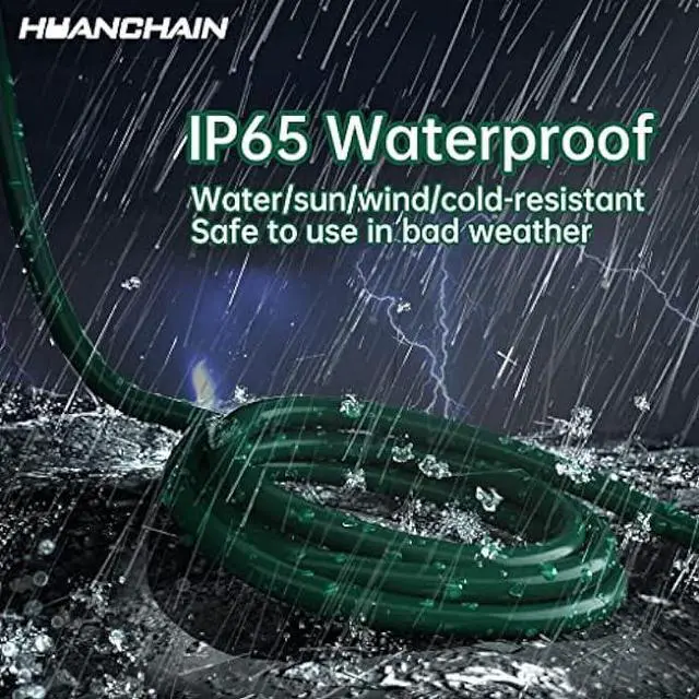 Alt view image 5 of 7 - Indoor Outdoor Green Extension Cord 50 ft Waterproof, 16/3 Gauge Flexible Cold-Resistant Appliance Extension Cord Outside, 13A 1625W 16AWG SJTW, 3 Prong Heavy Duty Electric Cord, ETL HUANCHAIN