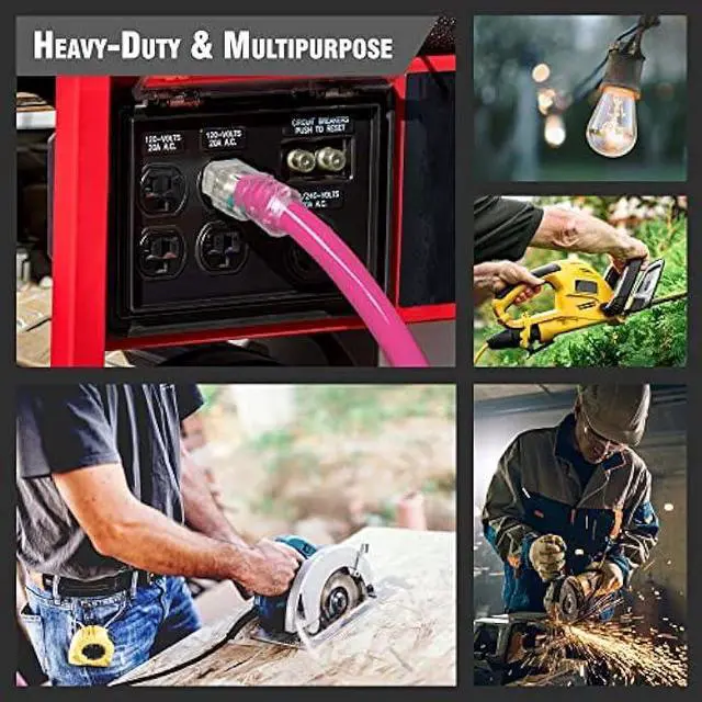 Alt view image 3 of 5 - 15 ft - 14 Gauge Heavy Duty Lighted SJTW Indoor/Outdoor Pink Extension Cord by Watt's Wire - 15' 14-Gauge Grounded 15-Amp Power-Cord (15 Foot 14-Awg Pink)