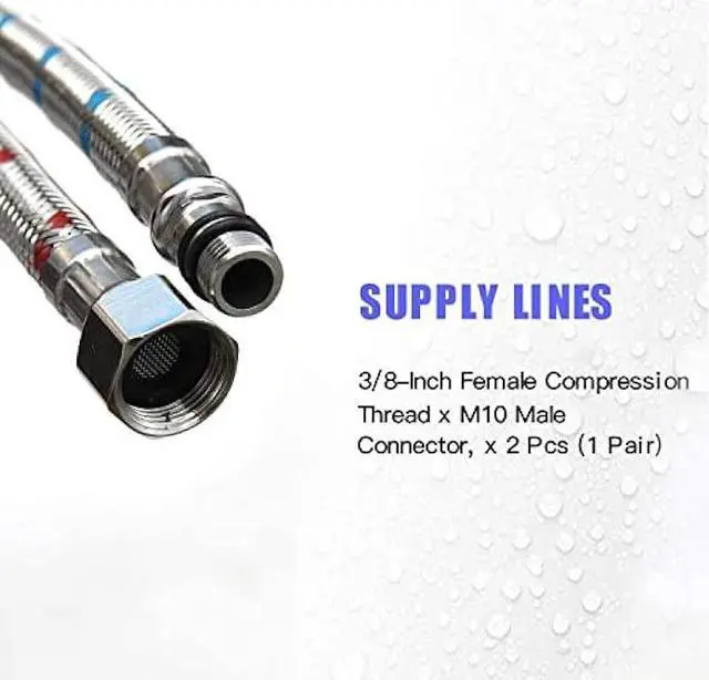 Alt view image 6 of 6 - Flexible Connector Braided Stainless Steel Bathroom Faucet Supply Lines Bathroom Kitchen Faucet Hose 24 Length 3/8 -Inch Female Compression Thread x M10 Male Connector x 2 Pcs (1 Pair)