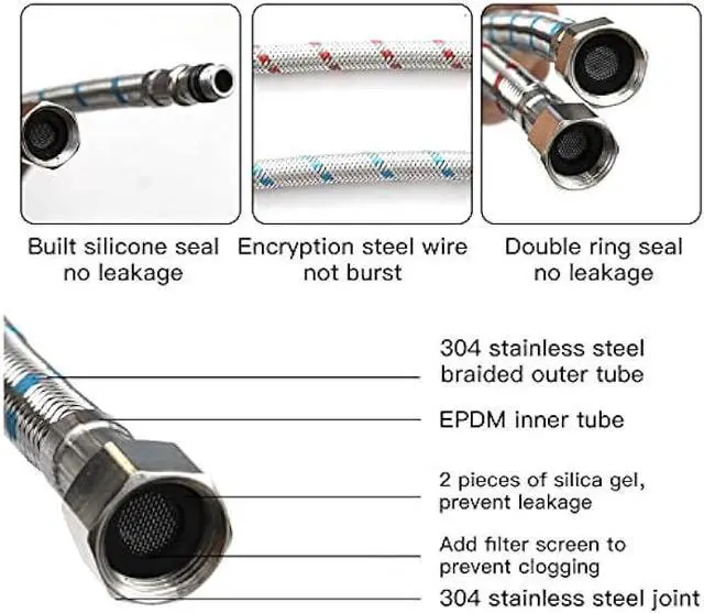 Alt view image 5 of 6 - Flexible Connector Braided Stainless Steel Bathroom Faucet Supply Lines Bathroom Kitchen Faucet Hose 24 Length 3/8 -Inch Female Compression Thread x M10 Male Connector x 2 Pcs (1 Pair)