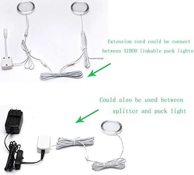 Alt view image 2 of 4 - Flexible Extendable Cables for AIBOO LED Under Cabinet Lighting Kit White Cord 60 inch Extension Cords (2-pin White Cords, 4 Packs)