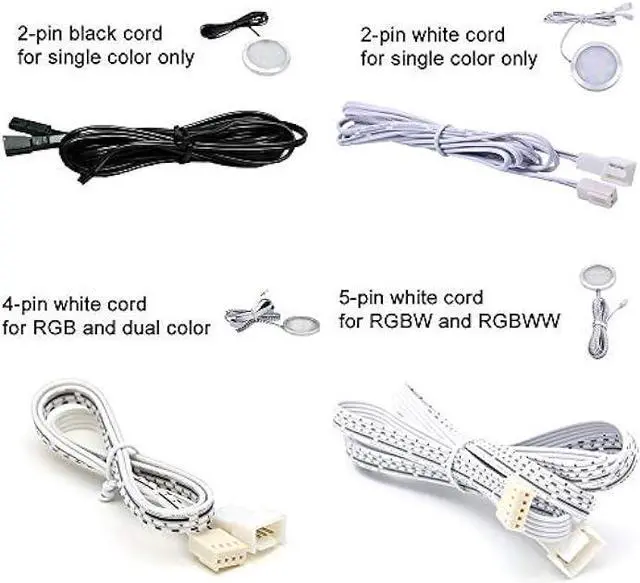 Alt view image 4 of 4 - Flexible Extendable Cables for AIBOO LED Under Cabinet Lighting Kit White Cord 60 inch Extension Cords (2-pin White Cords, 4 Packs)
