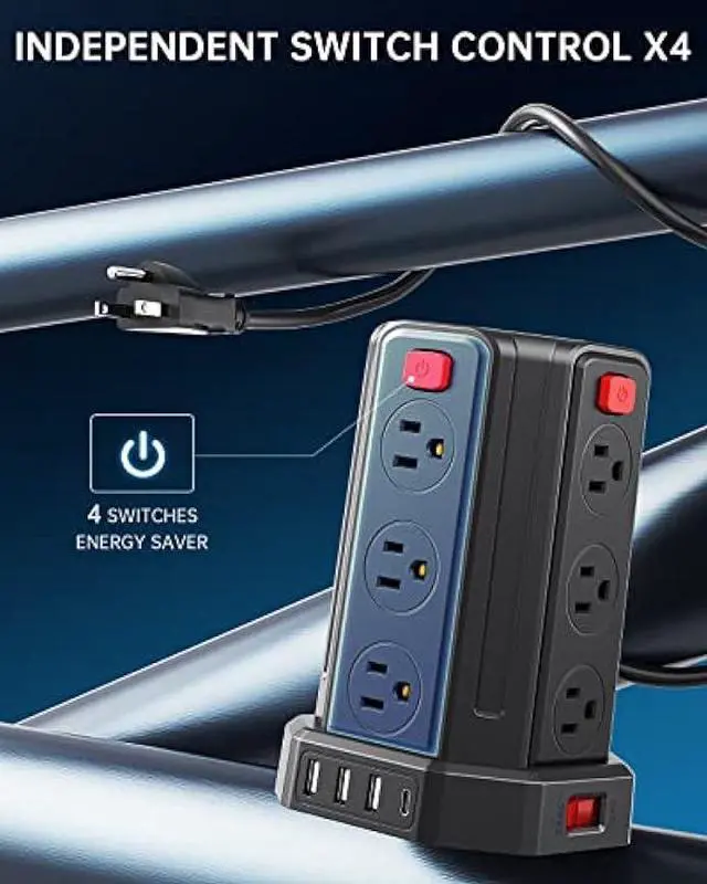 Alt view image 2 of 7 - Power Strip with USB Ports 16.4FT Extension Cord with Multiple Outlets 12 Outlet 4 USB Power Strip Surge Protector