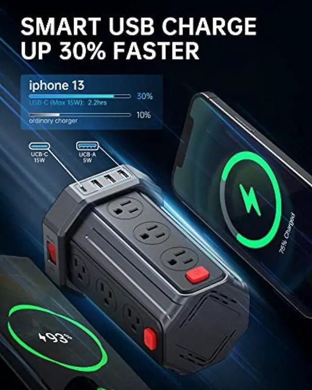 Alt view image 3 of 7 - Power Strip with USB Ports 16.4FT Extension Cord with Multiple Outlets 12 Outlet 4 USB Power Strip Surge Protector