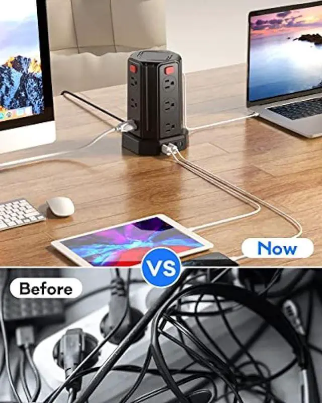 Alt view image 4 of 7 - Power Strip with USB Ports 16.4FT Extension Cord with Multiple Outlets 12 Outlet 4 USB Power Strip Surge Protector