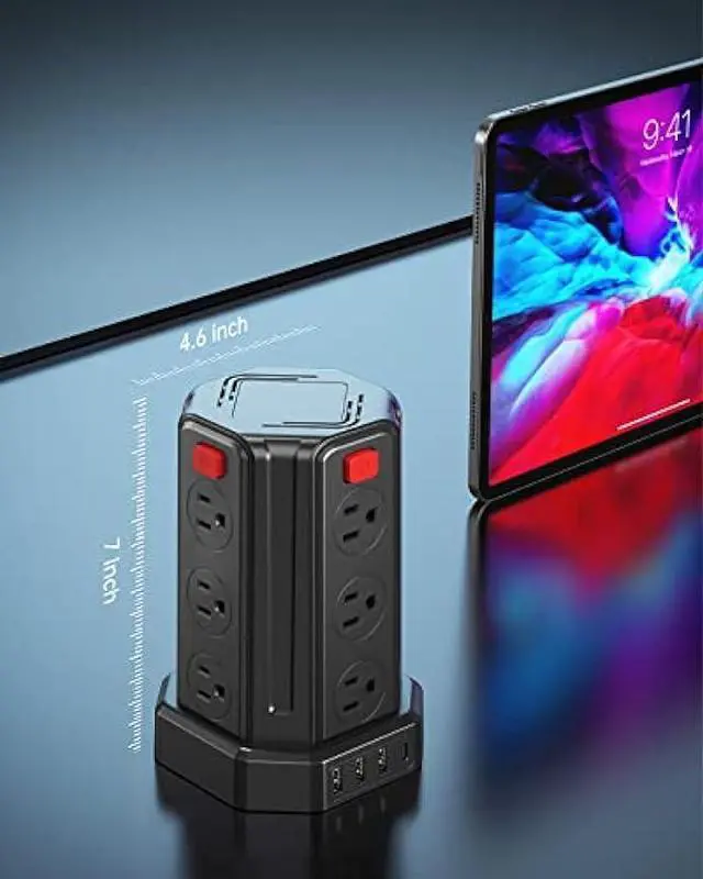 Alt view image 6 of 7 - Power Strip with USB Ports 16.4FT Extension Cord with Multiple Outlets 12 Outlet 4 USB Power Strip Surge Protector