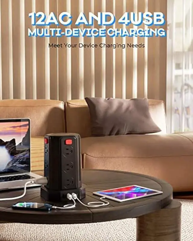 Alt view image 7 of 7 - Power Strip with USB Ports 16.4FT Extension Cord with Multiple Outlets 12 Outlet 4 USB Power Strip Surge Protector