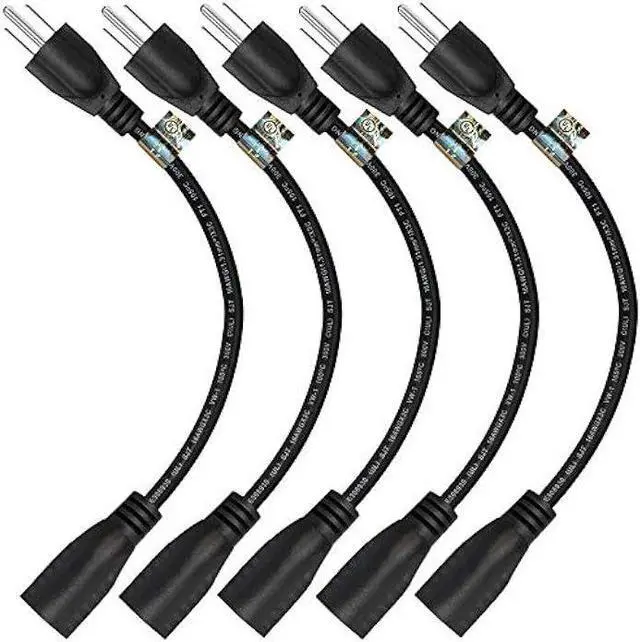 Main image of 1 Foot Extension Cord - Three Prong Space Saver Short Cable, 16 AWG Thickness - 5 Pack - By Luxury Office