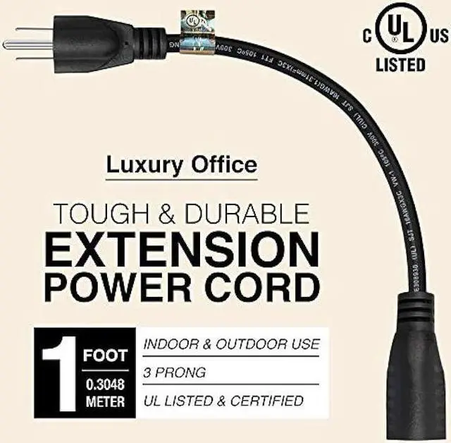 Alt view image 3 of 7 - 1 Foot Extension Cord - Three Prong Space Saver Short Cable, 16 AWG Thickness - 5 Pack - By Luxury Office