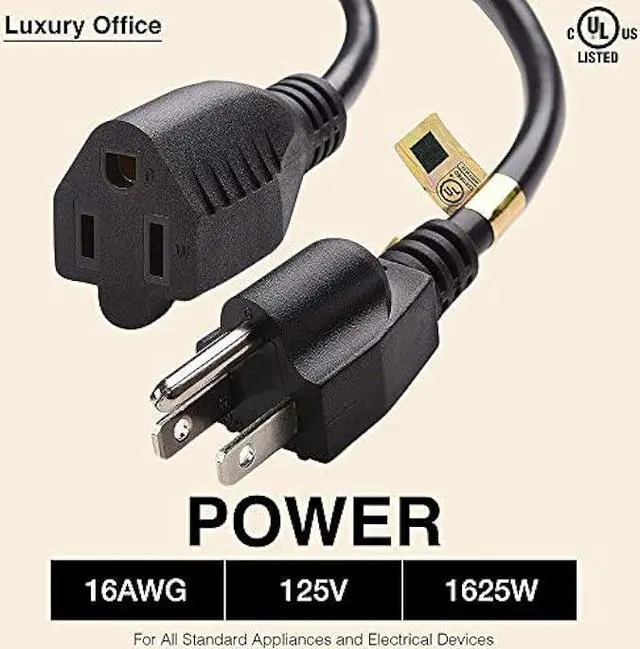 Alt view image 4 of 7 - 1 Foot Extension Cord - Three Prong Space Saver Short Cable, 16 AWG Thickness - 5 Pack - By Luxury Office